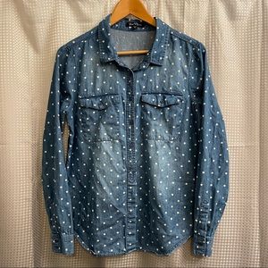 Velvet Heart Denim Polka Dot Button Down Shirt Small